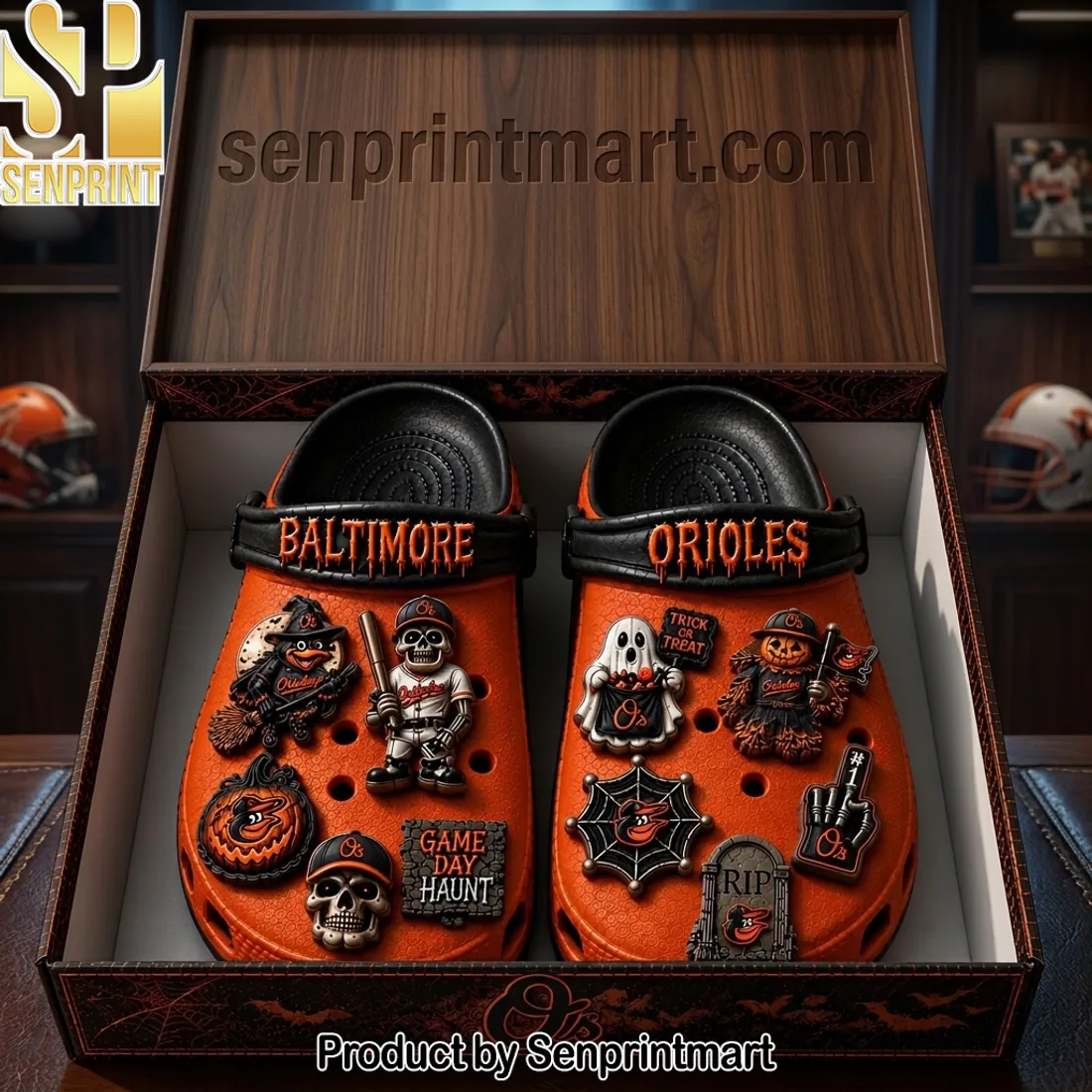 Baltimore Orioles Game Day Haunt Halloween Spooky Premium Clogs