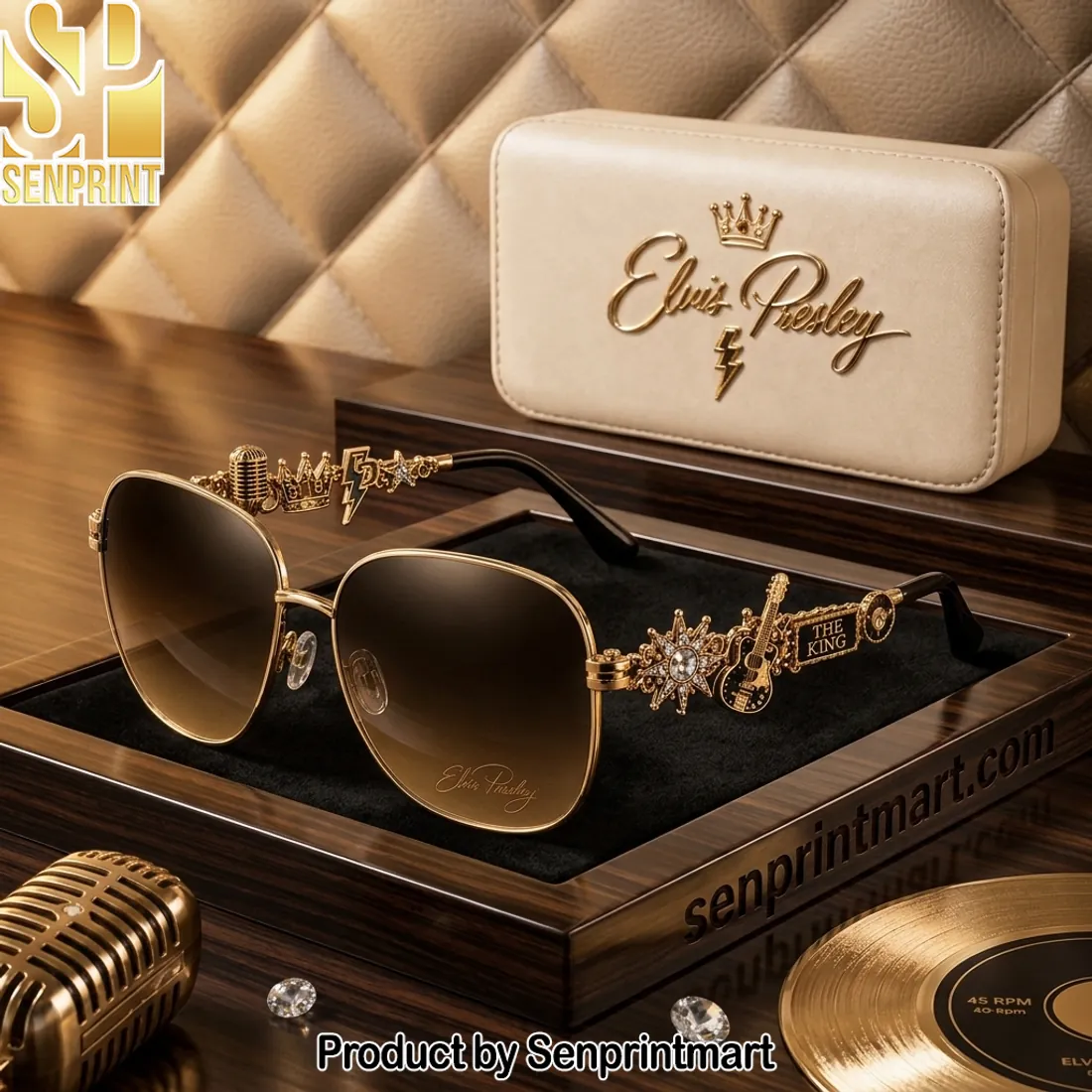Elvis Presley The King Gold Signature Premium Rhinestone Sunglasses