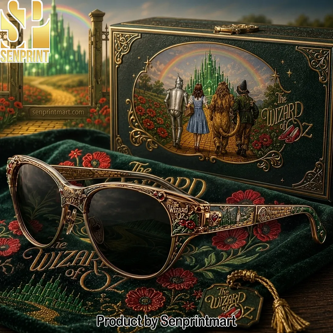 The Wizard of Oz Emerald City Vintage Gold Engraved Luxury Sunglasses