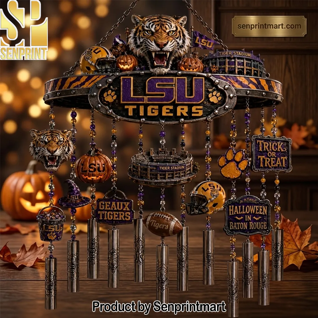 LSU Tigers Halloween in Baton Rouge Spooky Premium Wind Chime