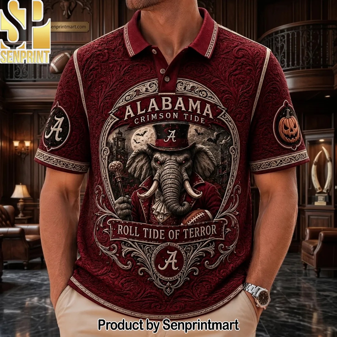 Alabama Crimson Tide Roll Tide Of Terror Spooky Halloween Polo Shirt