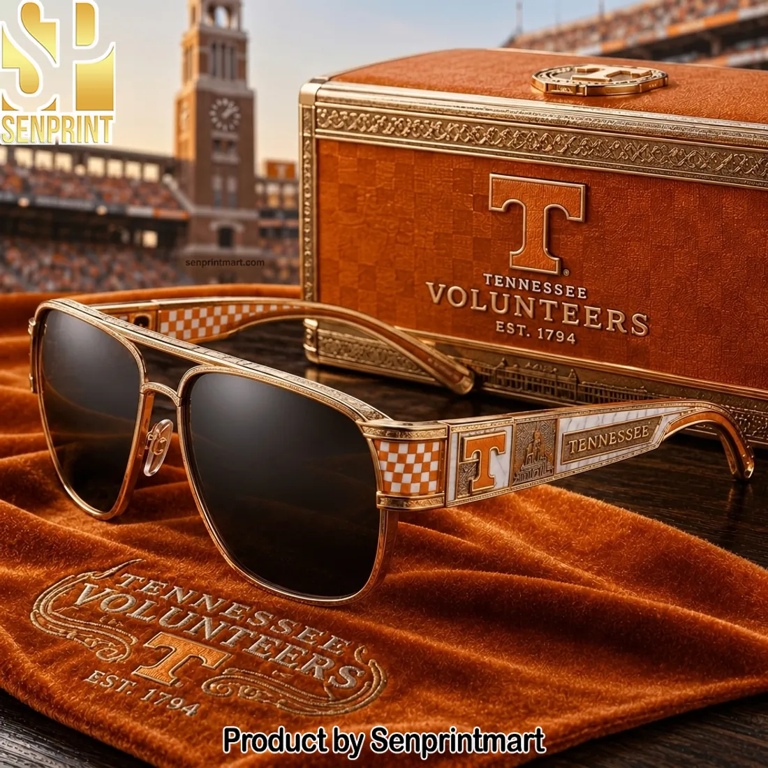 Tennessee Volunteers Premium Gold Frame Checkerboard Sunglasses