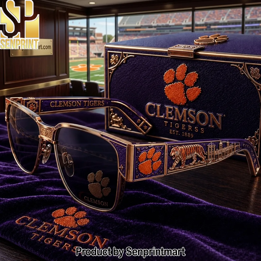 Clemson Tigers Est 1889 Premium Engraved Luxury Sunglasses