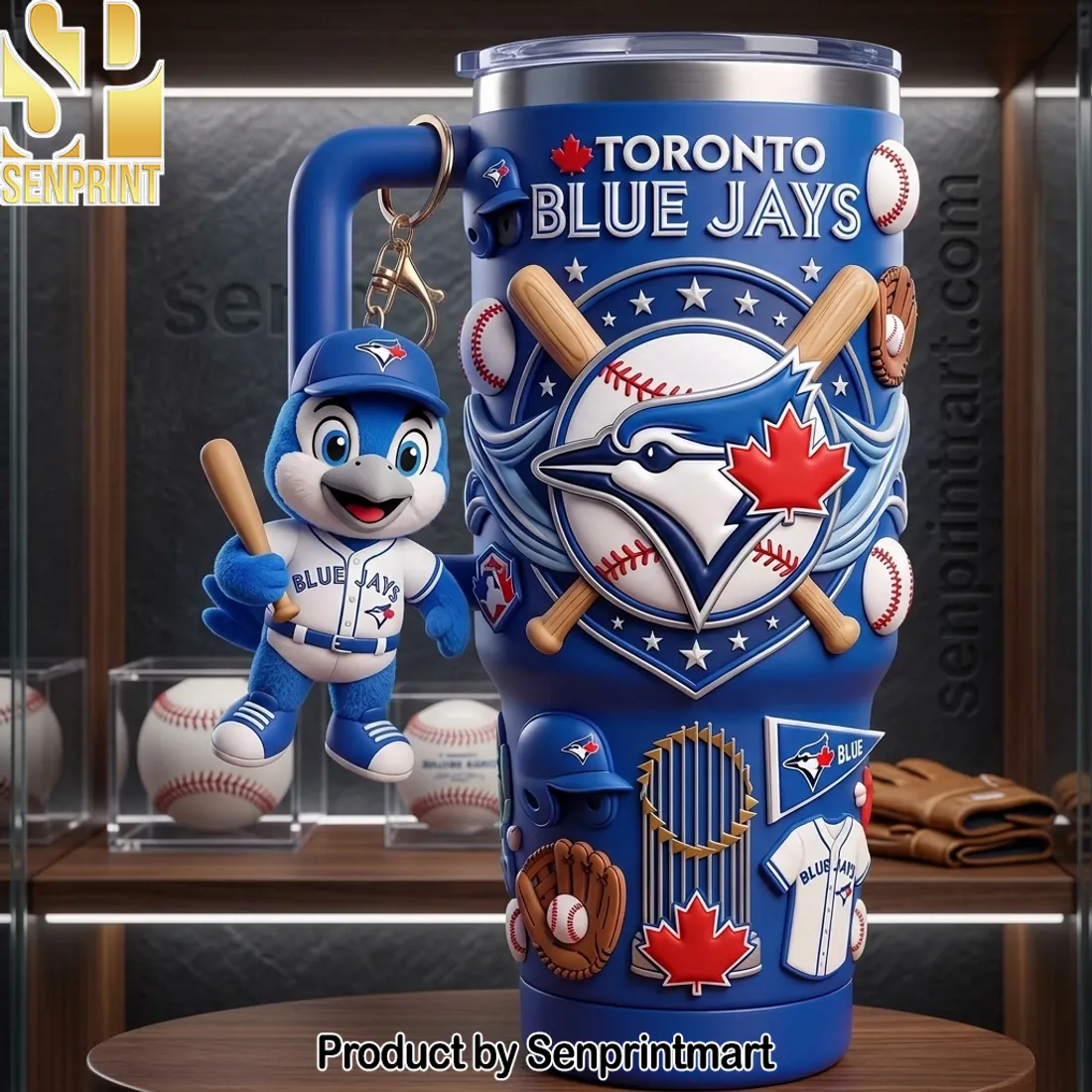 Toronto Blue Jays 3D Embossed Baseball Fan Insulated Handle Tumbler
