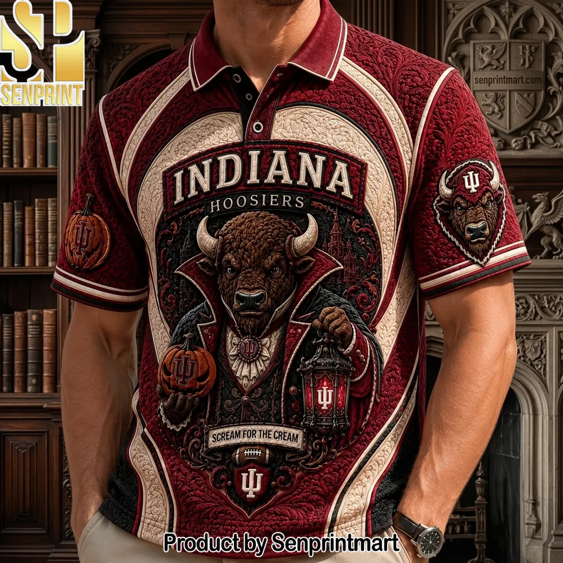 Indiana Hoosiers Scream For The Cream Halloween Embossed Polo Shirt