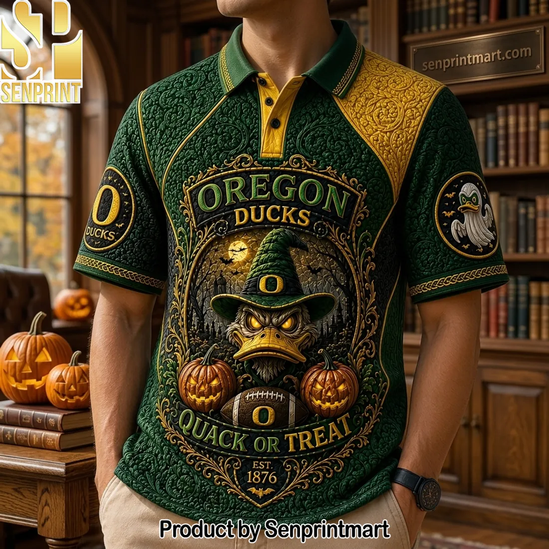 Oregon Ducks Quack Or Treat Halloween Premium 3D Embossed Polo Shirt