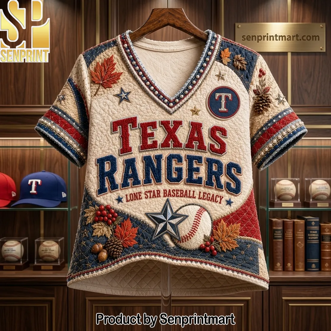 Texas Rangers Lone Star Baseball Legacy Premium Quilted Style V-neck Shirt