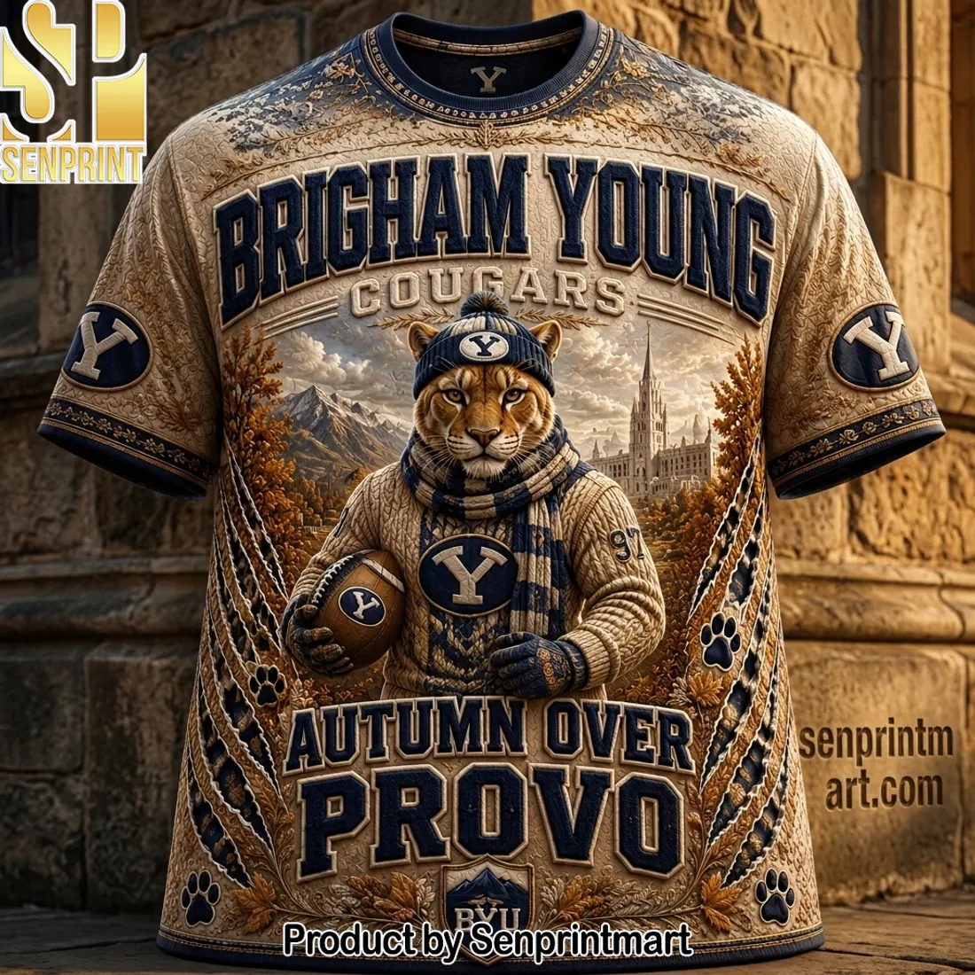 BYU Cougars Autumn Over Provo Premium 3D Graphic T-Shirt