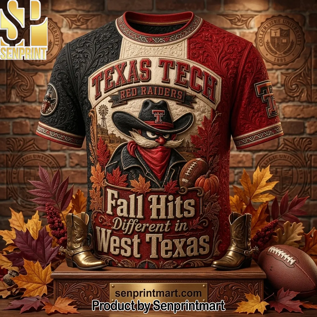 Texas Tech Red Raiders Fall Hits Different in West Texas 3D Embossed Shirt