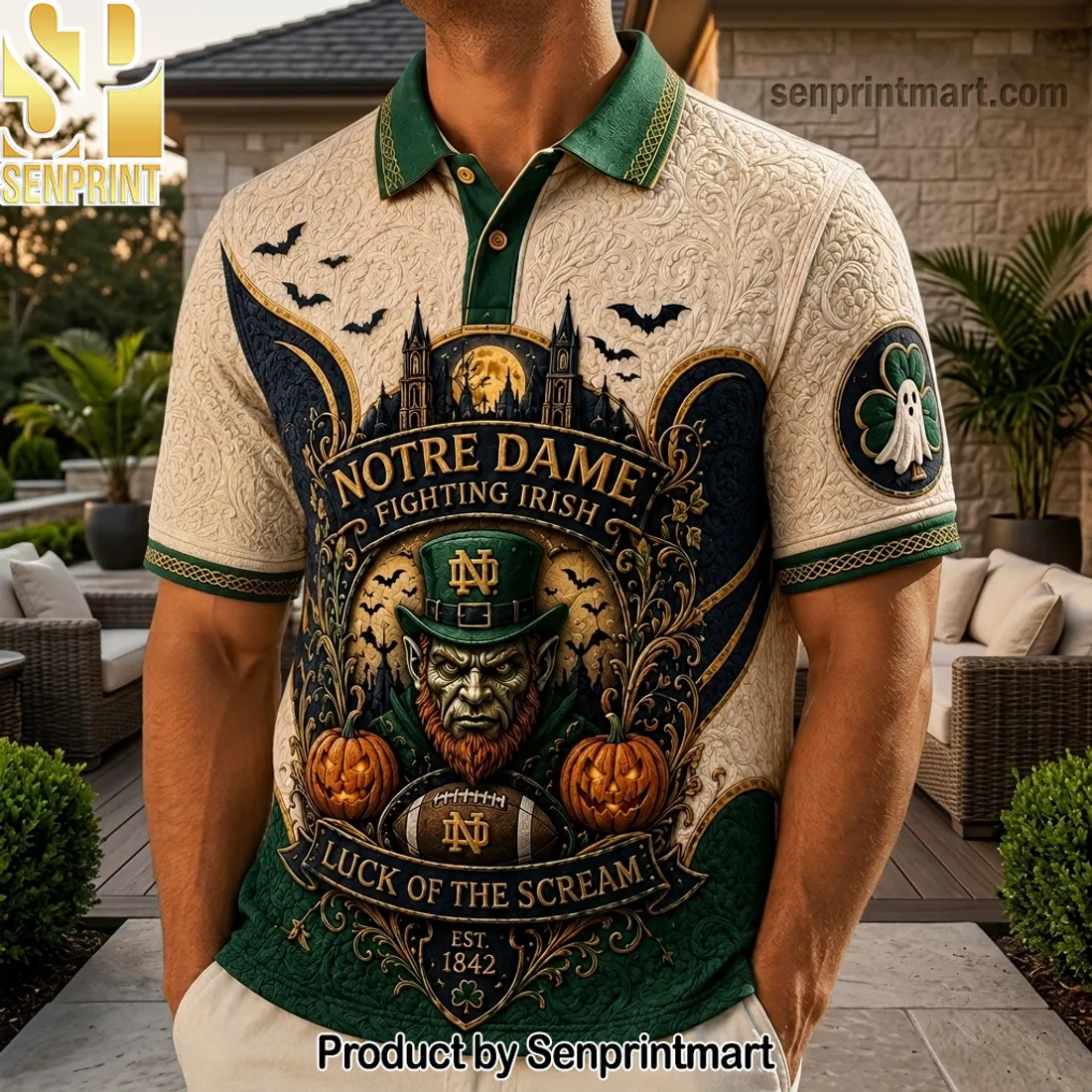 Notre Dame Fighting Irish Luck of the Scream Halloween Polo Shirt