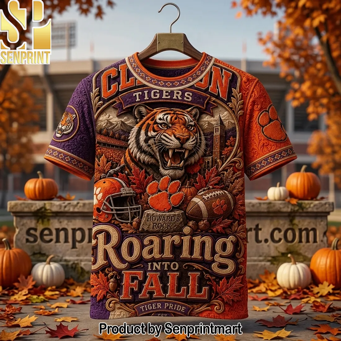 Clemson Tigers Roaring Into Fall Premium Autumn Football 3D Embossed Shirt