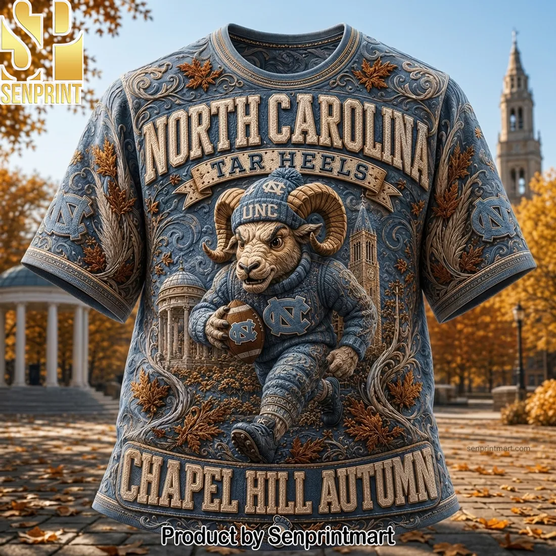 North Carolina Tar Heels Mascot Chapel Hill Autumn Premium 3D T-Shirt