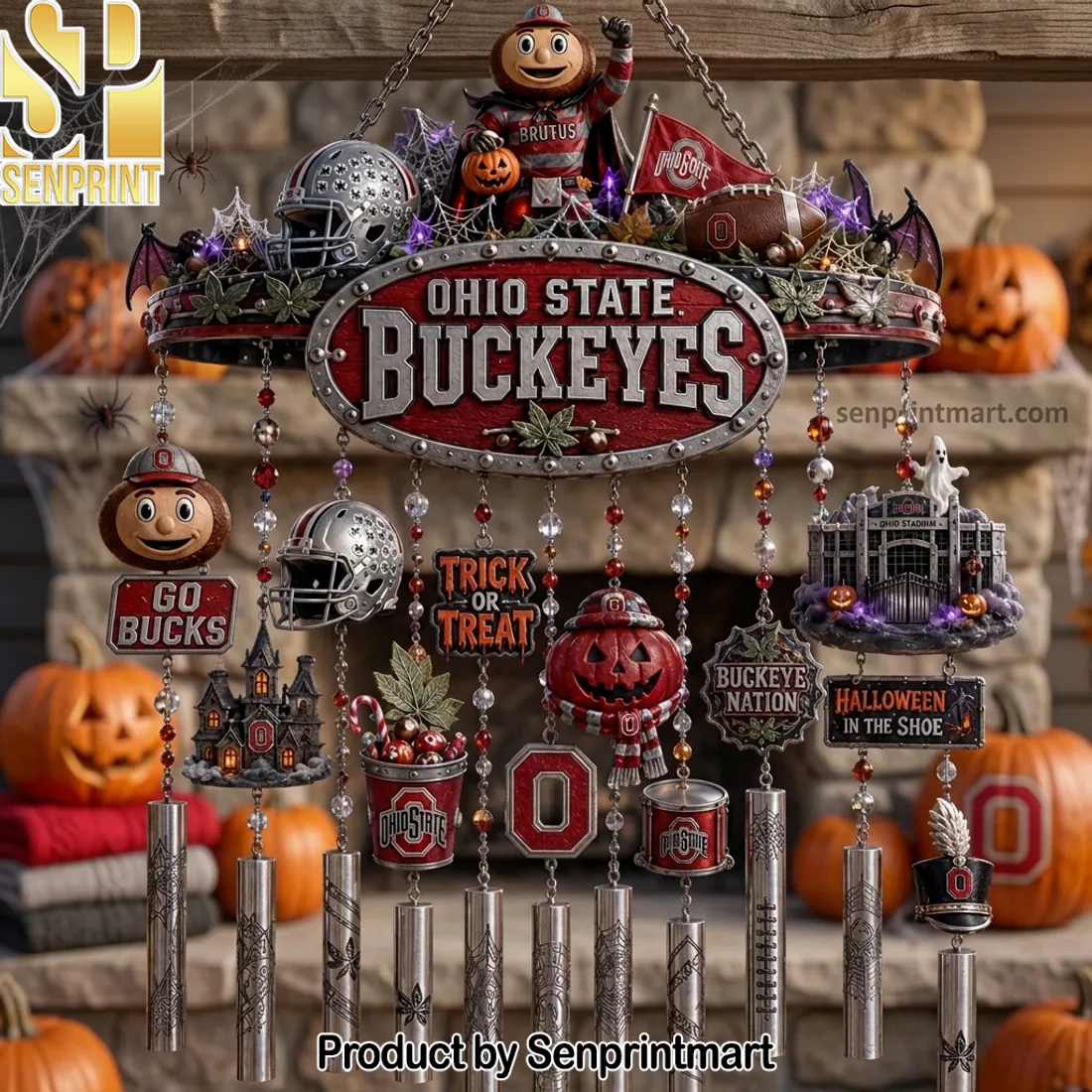 Ohio State Buckeyes Halloween Trick or Treat Spooky Outdoor Wind Chime