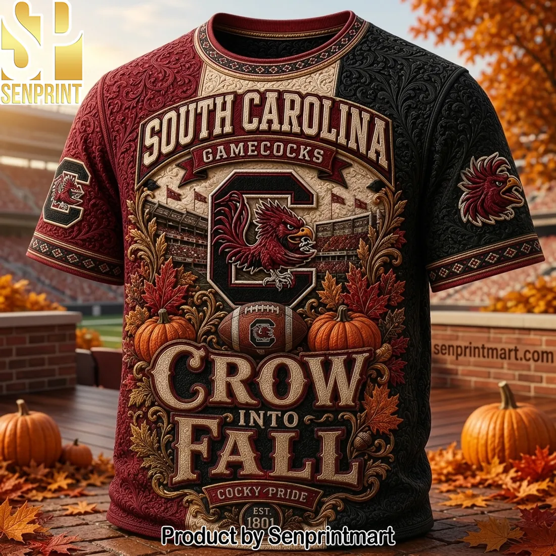 South Carolina Gamecocks Crow Into Fall Autumn 3D Embossed T-Shirt