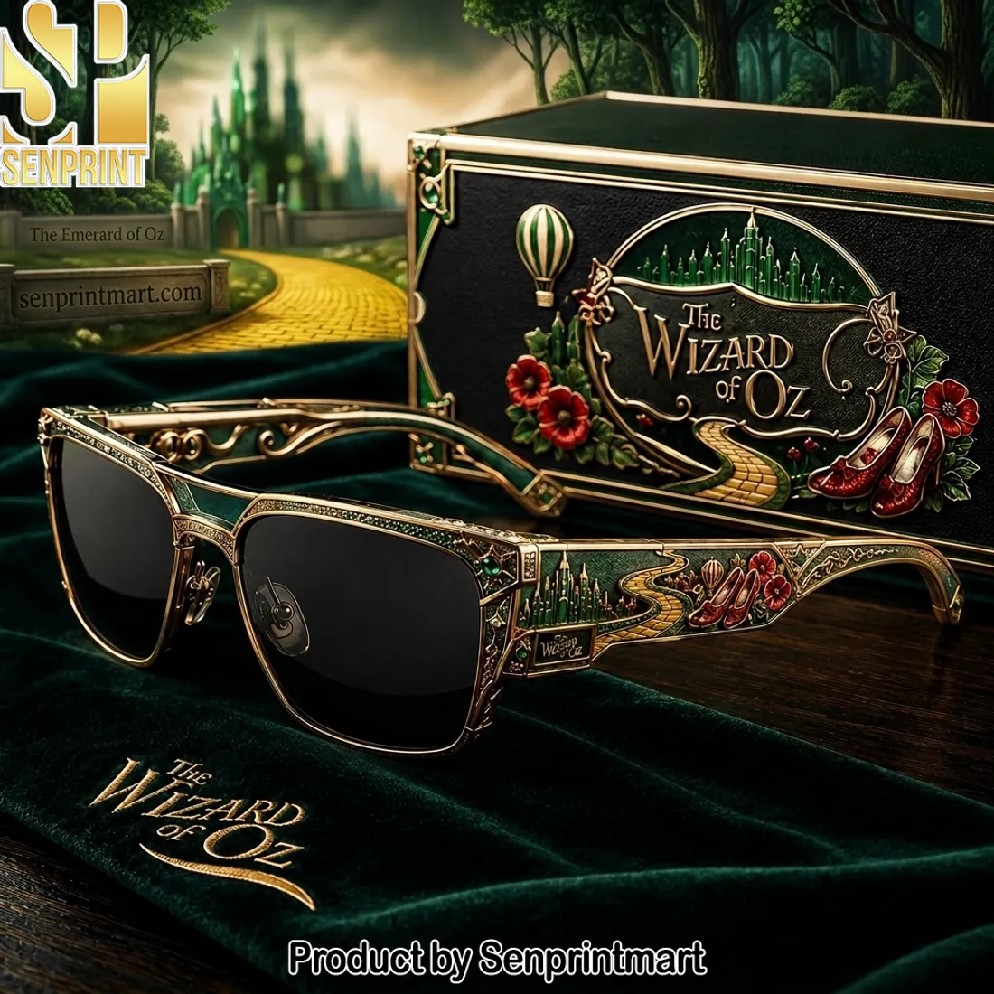 The Wizard of Oz Emerald City Luxury Gold Trim Unisex Sunglasses