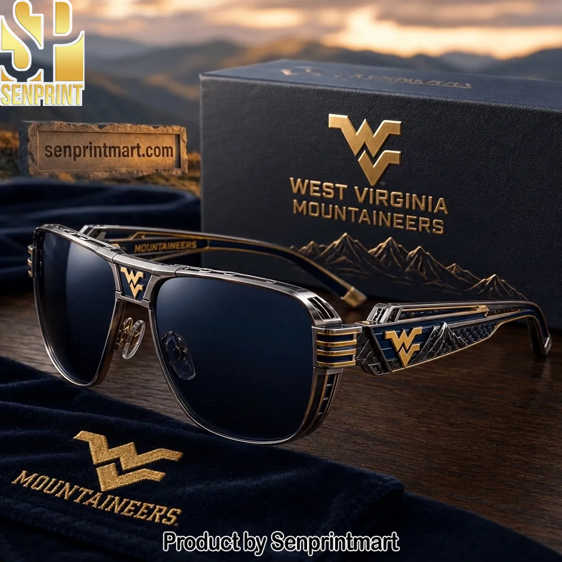West Virginia Mountaineers Premium Gold Logo Luxury Sunglasses