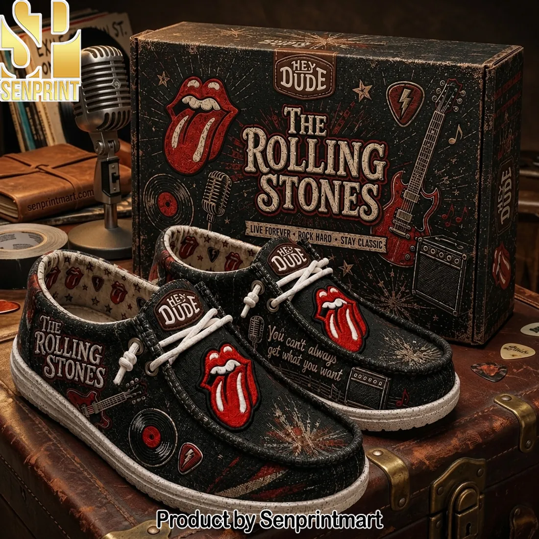 The Rolling Stones Classic Rock Tongue Logo Vintage Loafer Shoes