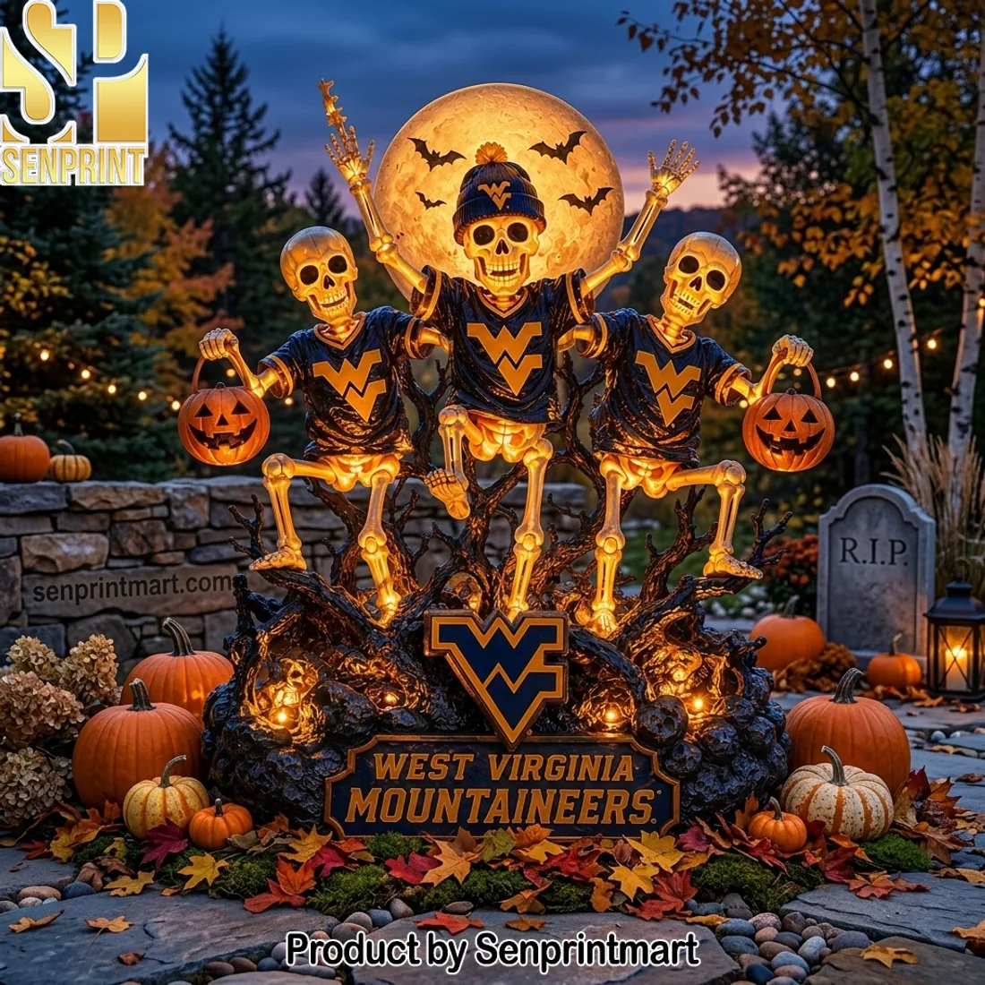 West Virginia Mountaineers Halloween Skeleton LED Solar Garden Light
