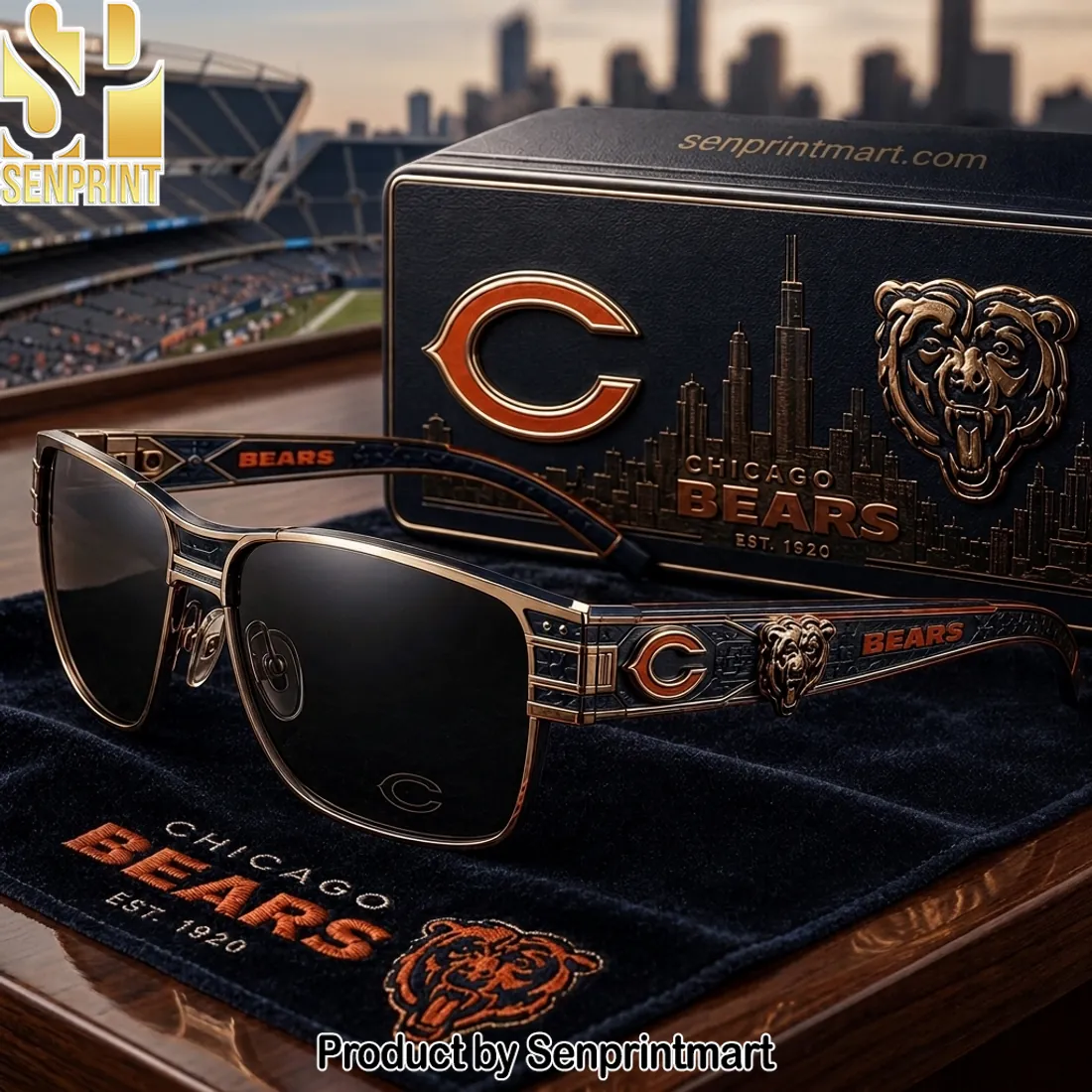 Chicago Bears Est 1920 Premium Engraved Metal Sunglasses