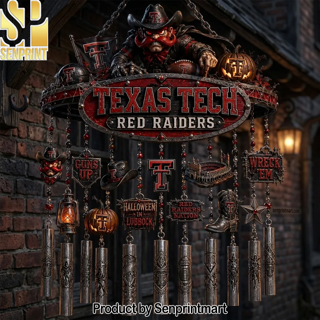 Texas Tech Red Raiders Halloween in Lubbock Premium Metal Wind Chime