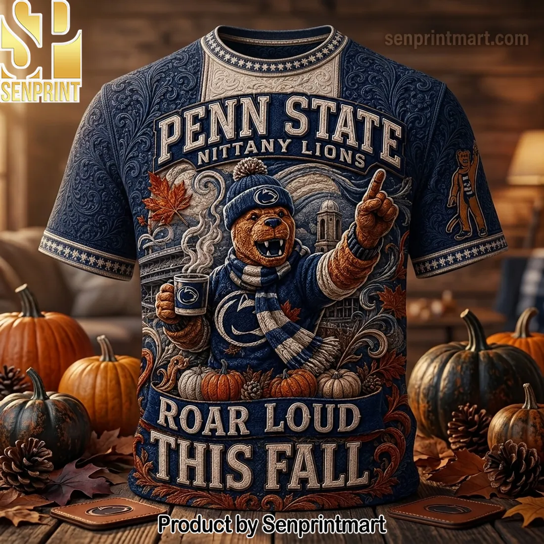 Penn State Nittany Lions Roar Loud This Fall Premium 3D Embossed T-Shirt