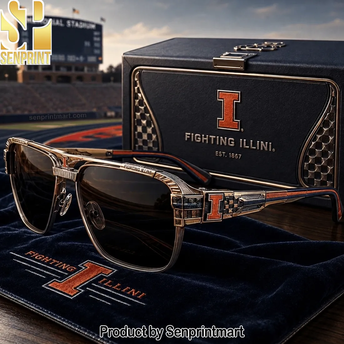 Illinois Fighting Illini Premium Gold Aviator Sunglasses