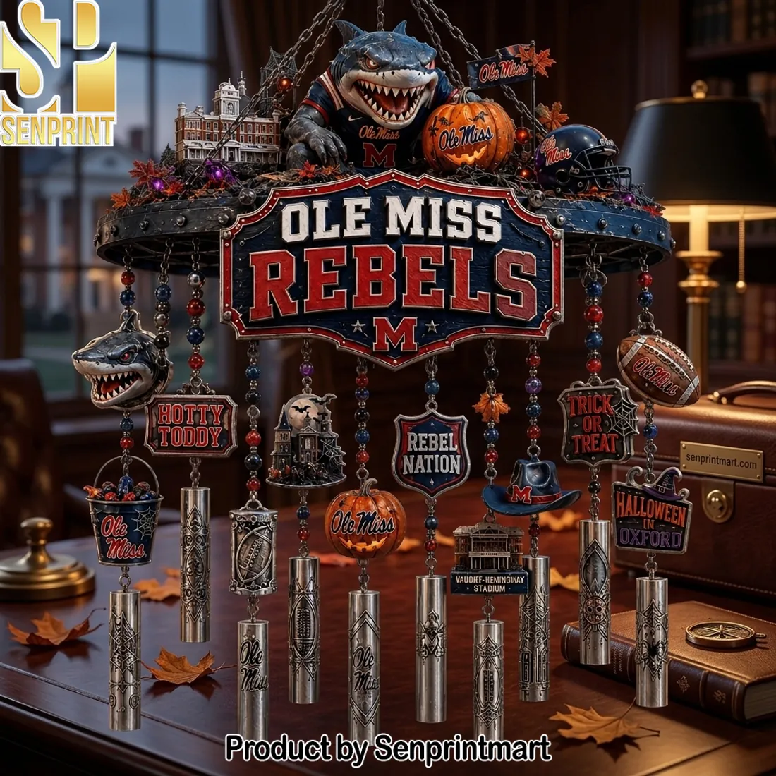 Ole Miss Rebels Halloween Football Fan Wind Chime