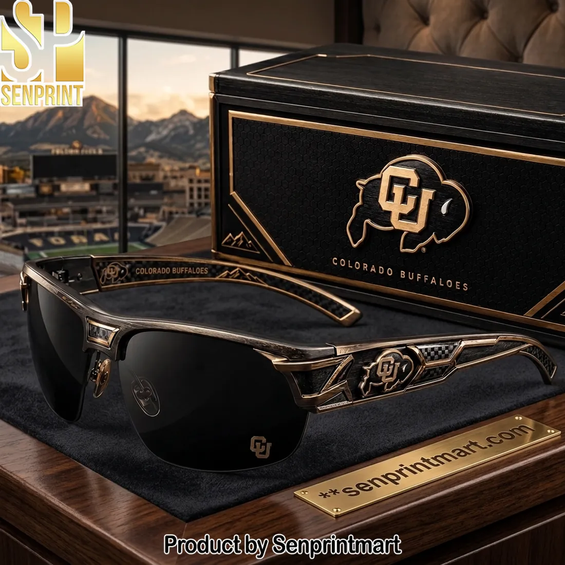 Colorado Buffaloes Premium Black and Gold Luxury Sunglasses