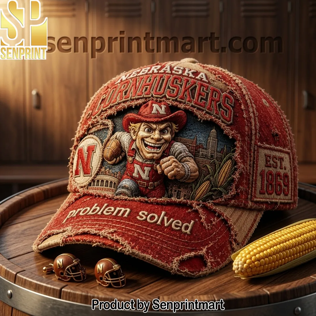 Nebraska Cornhuskers Herbie Husker Retro Distressed Embroidered Vintage Cap