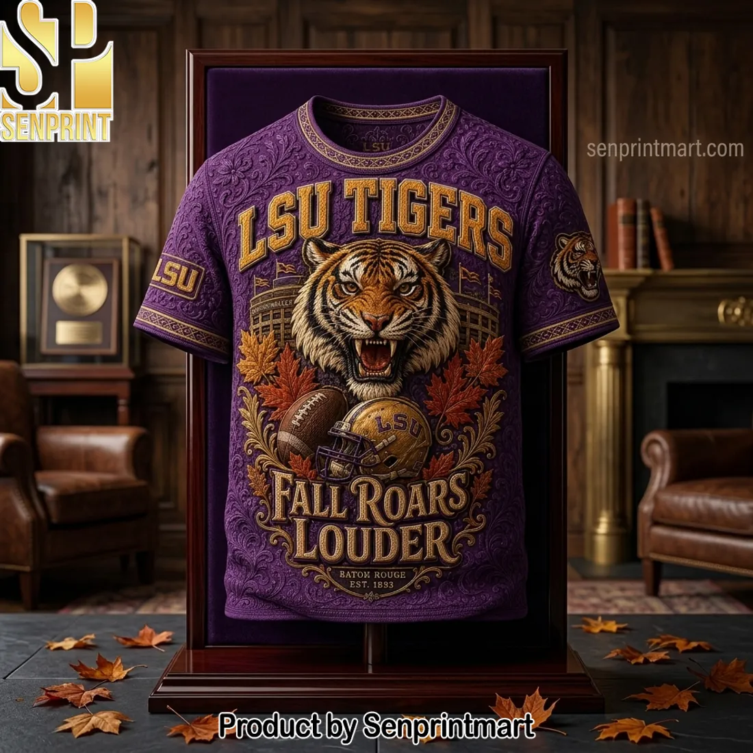 LSU Tigers Fall Roars Louder Premium 3D Embossed T-Shirt