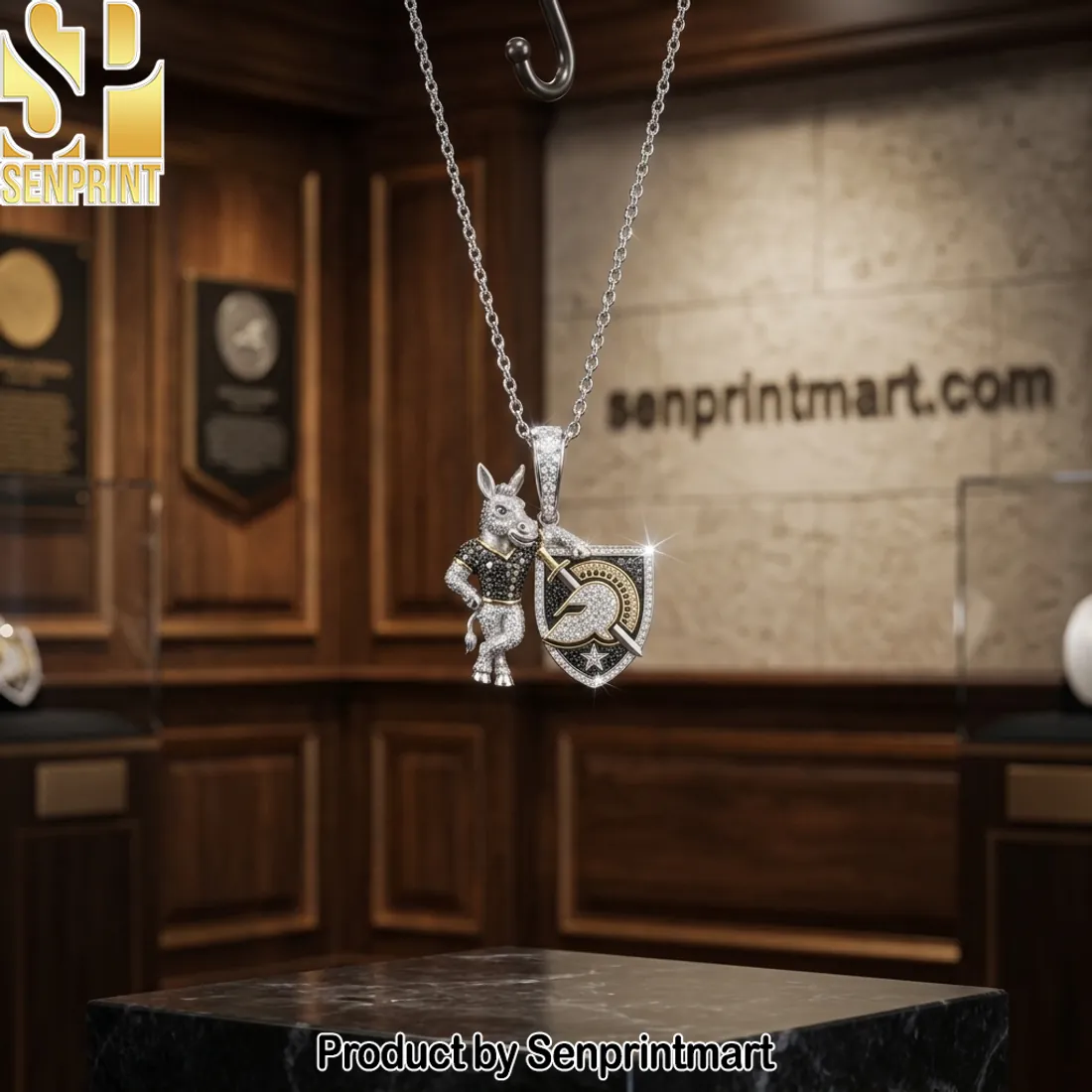 Army West Point Black Knights Mascot Iced Out Pendant Necklace