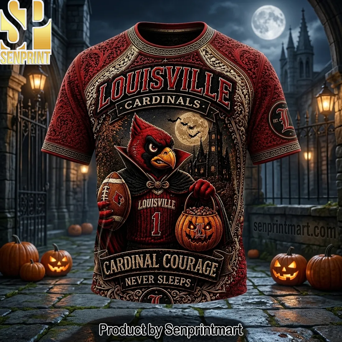 Louisville Cardinals Cardinal Courage Halloween Vampire 3D T-Shirt