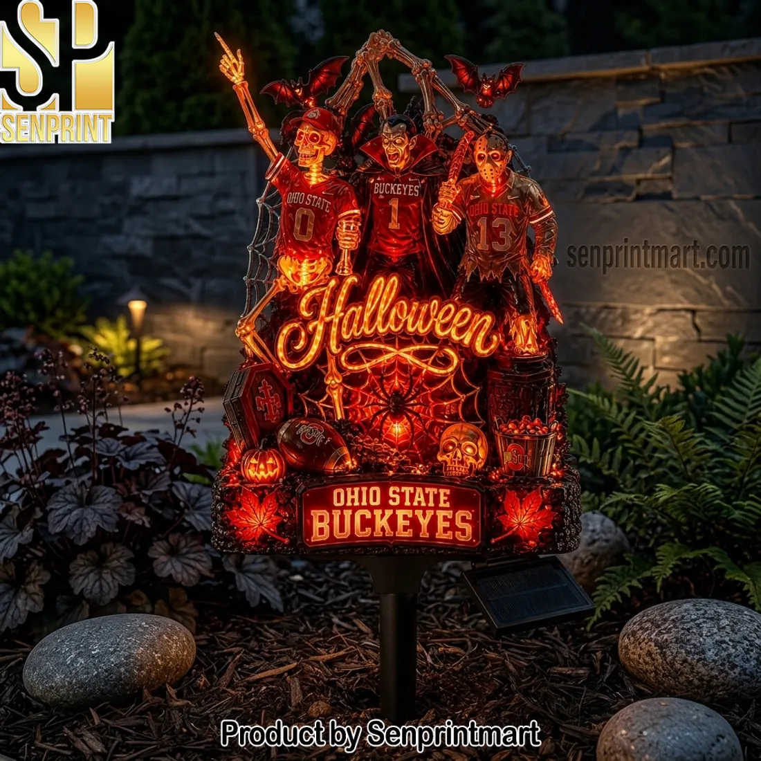 Ohio State Buckeyes Halloween Spooky Skeletons Solar Garden Stake Light