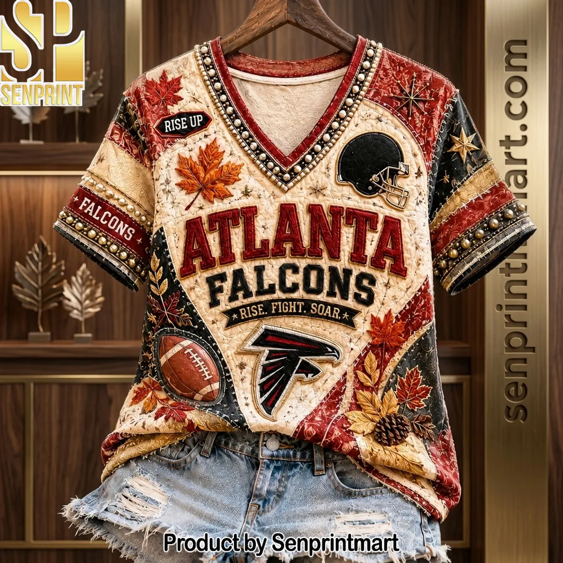 Atlanta Falcons Autumn Quilted V-Neck T-Shirt
