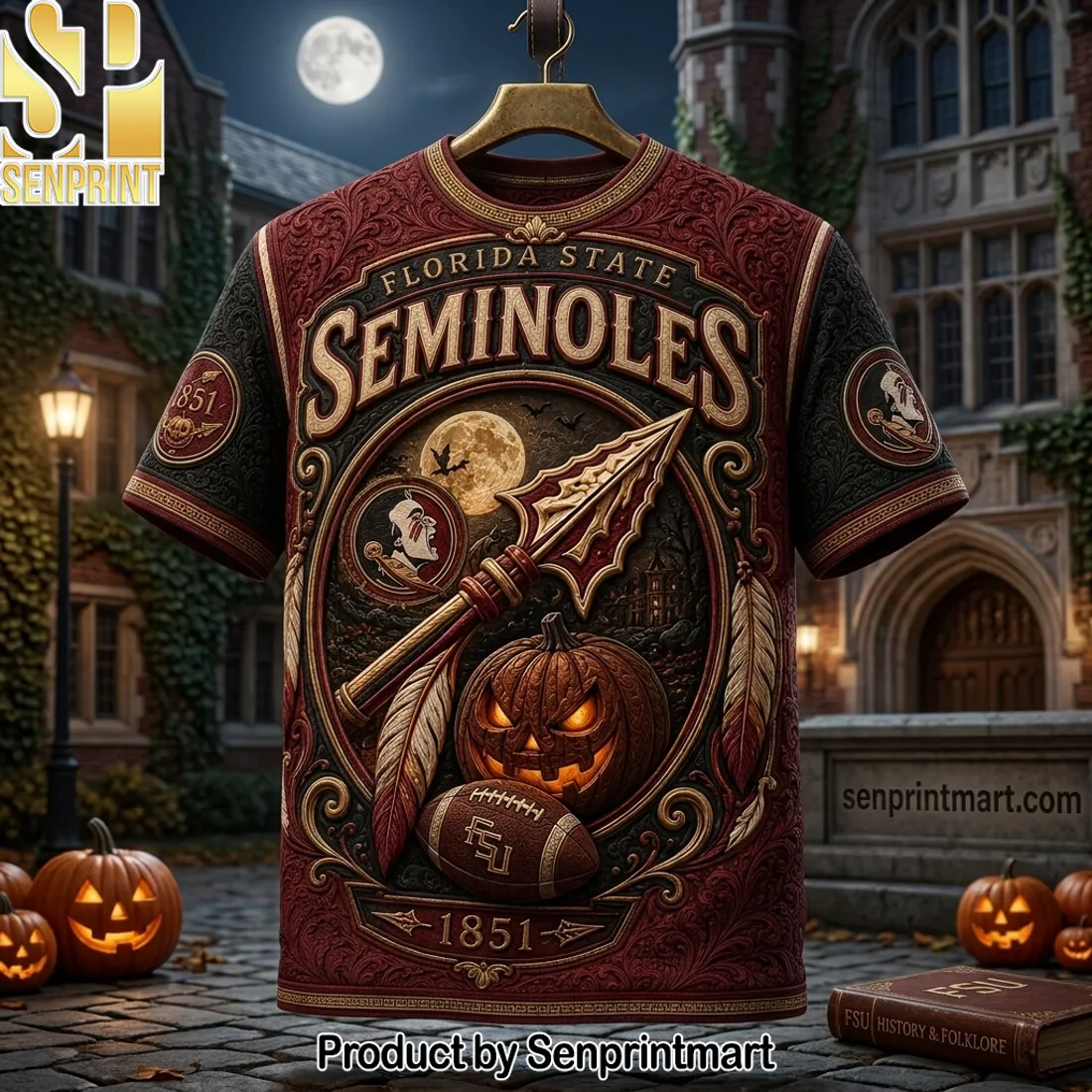 Florida State Seminoles Halloween Pumpkin 3D Embossed T-Shirt