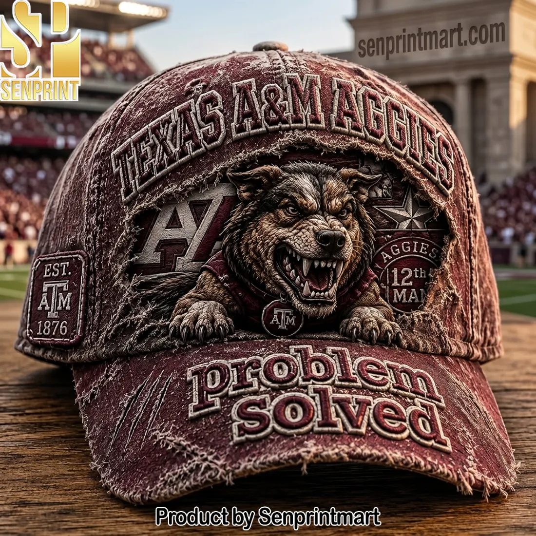 Texas A&M Aggies Problem Solved Distressed Mascot Vintage Cap