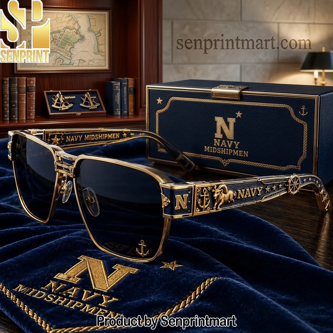 Navy Midshipmen Premium Gold Tone Engraved Sunglasses