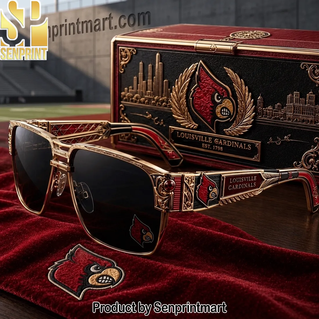 Louisville Cardinals Est 1798 Premium Luxury Gold Engraved Sunglasses