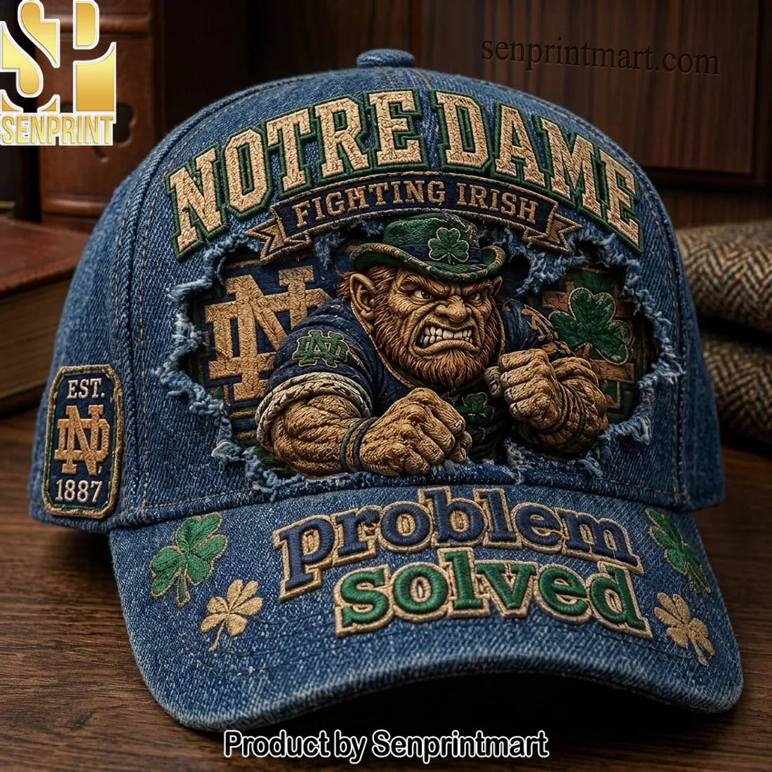 Notre Dame Fighting Irish Distressed Denim Embroidered Vintage Cap