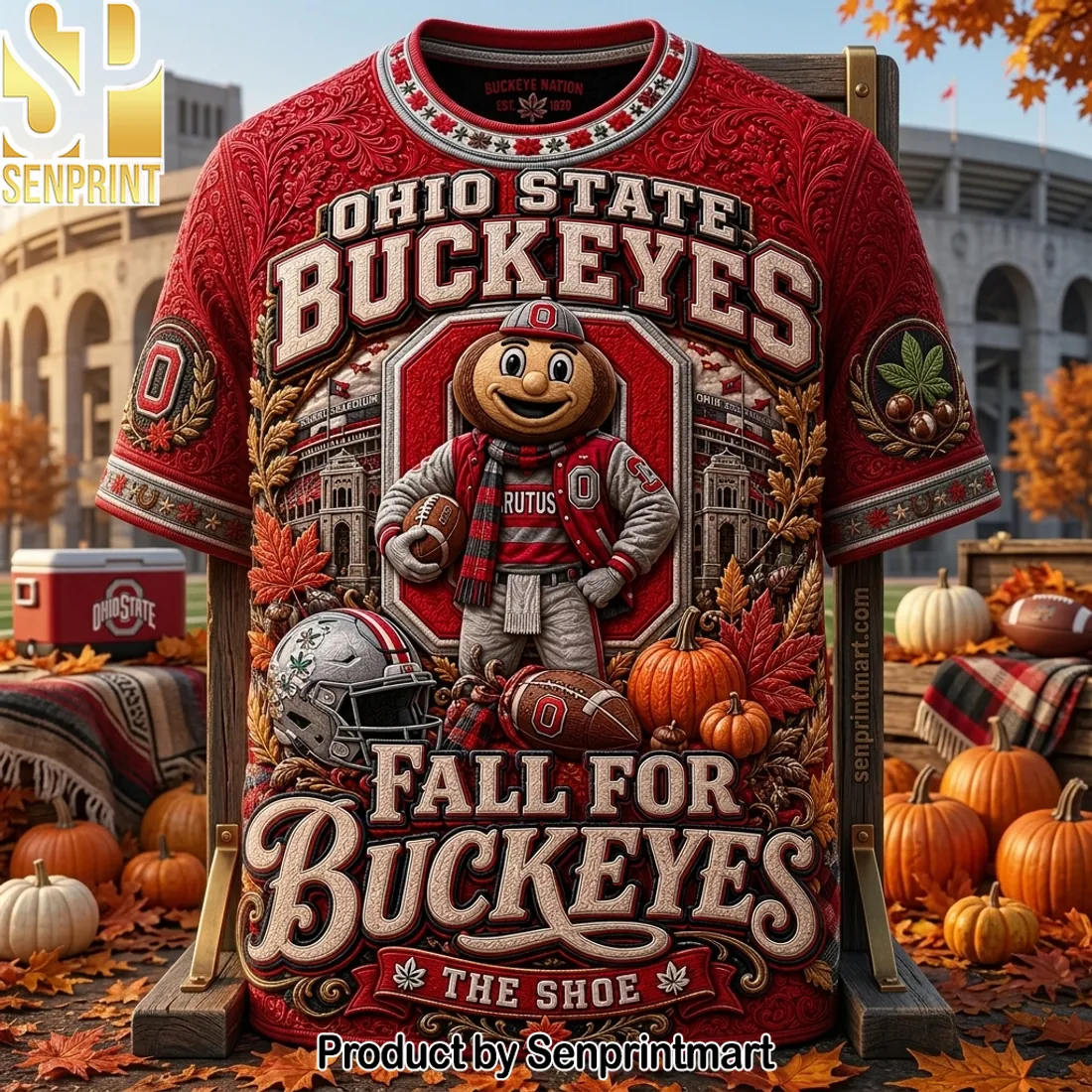 Ohio State Buckeyes Brutus Fall 3D Embossed T-Shirt