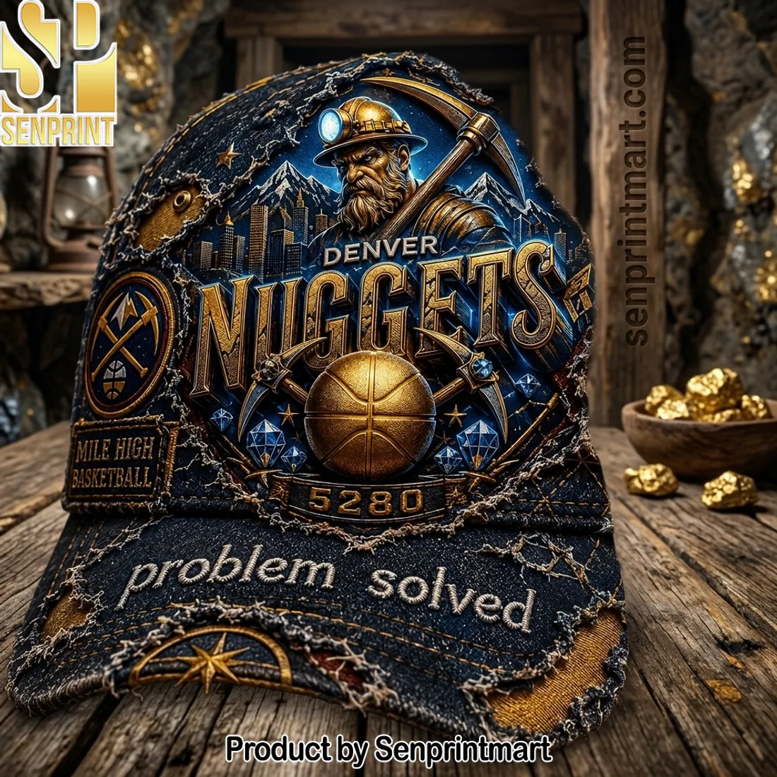 Denver Nuggets Gold Miner Distressed Baseball Cap