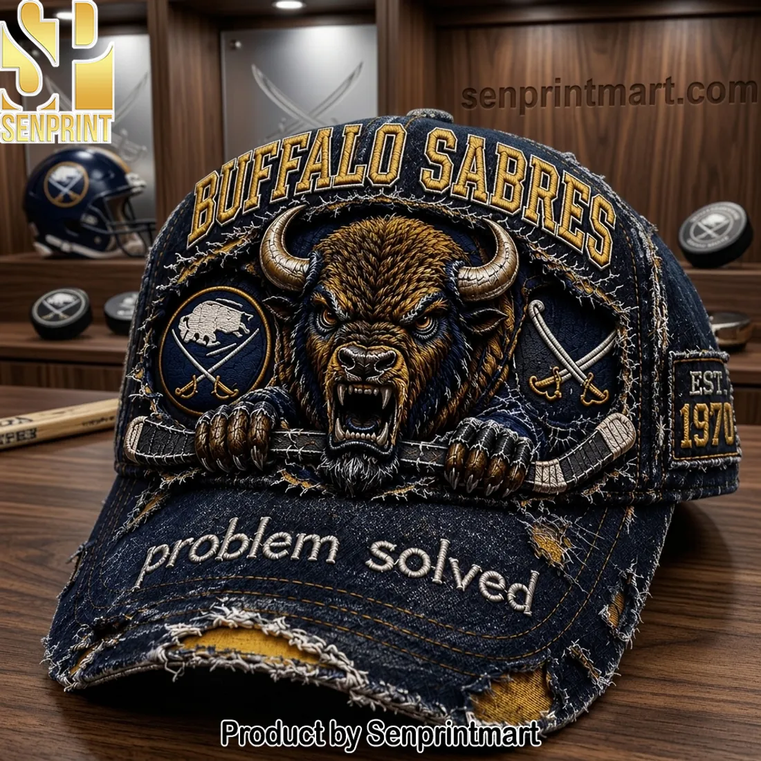 Buffalo Sabres Est 1970 Vintage Distressed Denim Baseball Cap