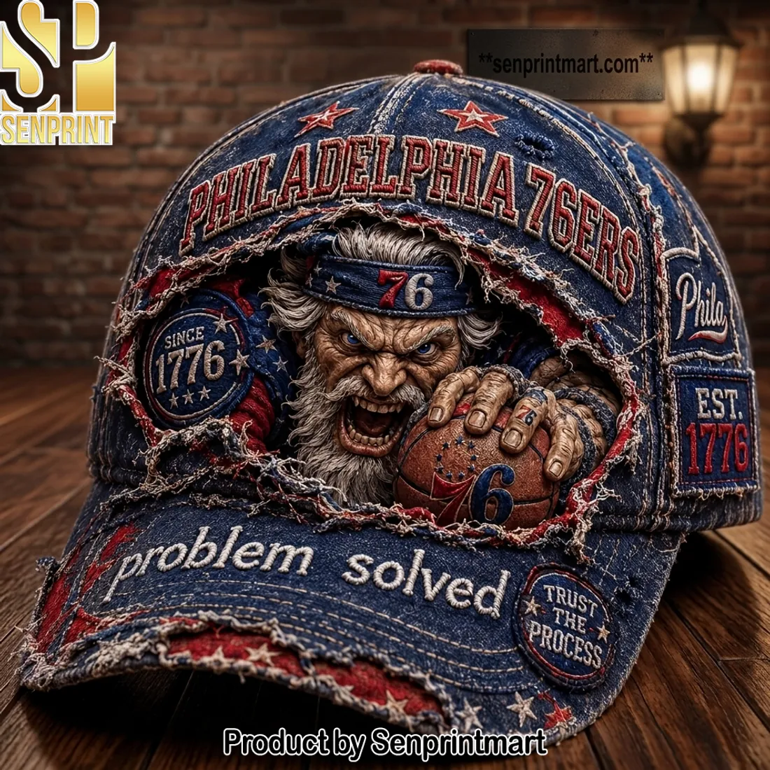 Philadelphia 76ers Vintage Distressed Uncle Sam “Problem Solved” Cap