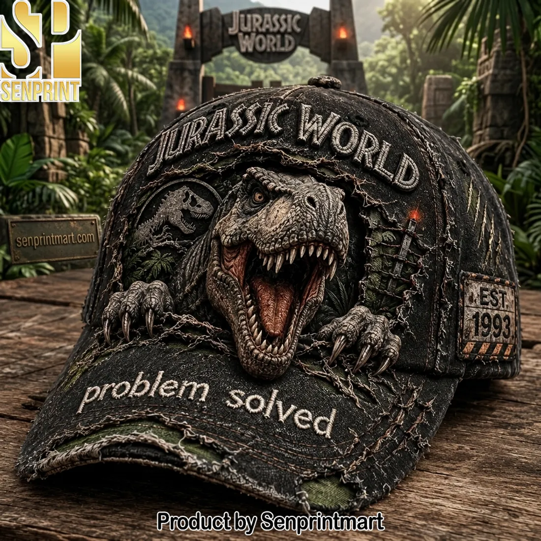 Jurassic World 3D T-Rex ‘Problem Solved’ Distressed Baseball Cap