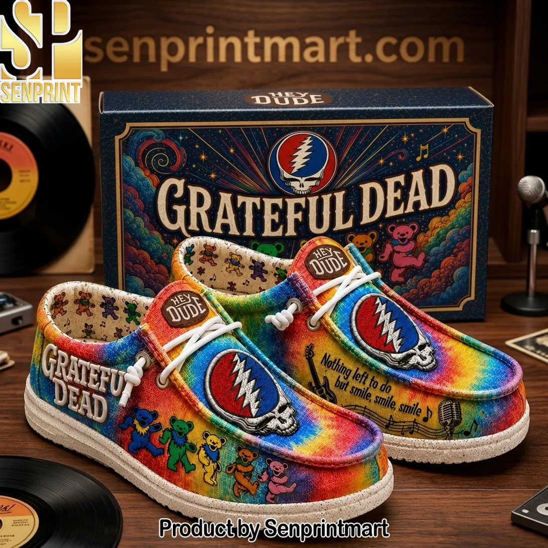 Grateful Dead Tie Dye Dancing Bears Slip On Loafer Shoes