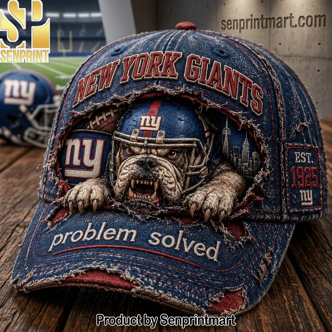 New York Giants Bulldog Distressed Denim Baseball Cap
