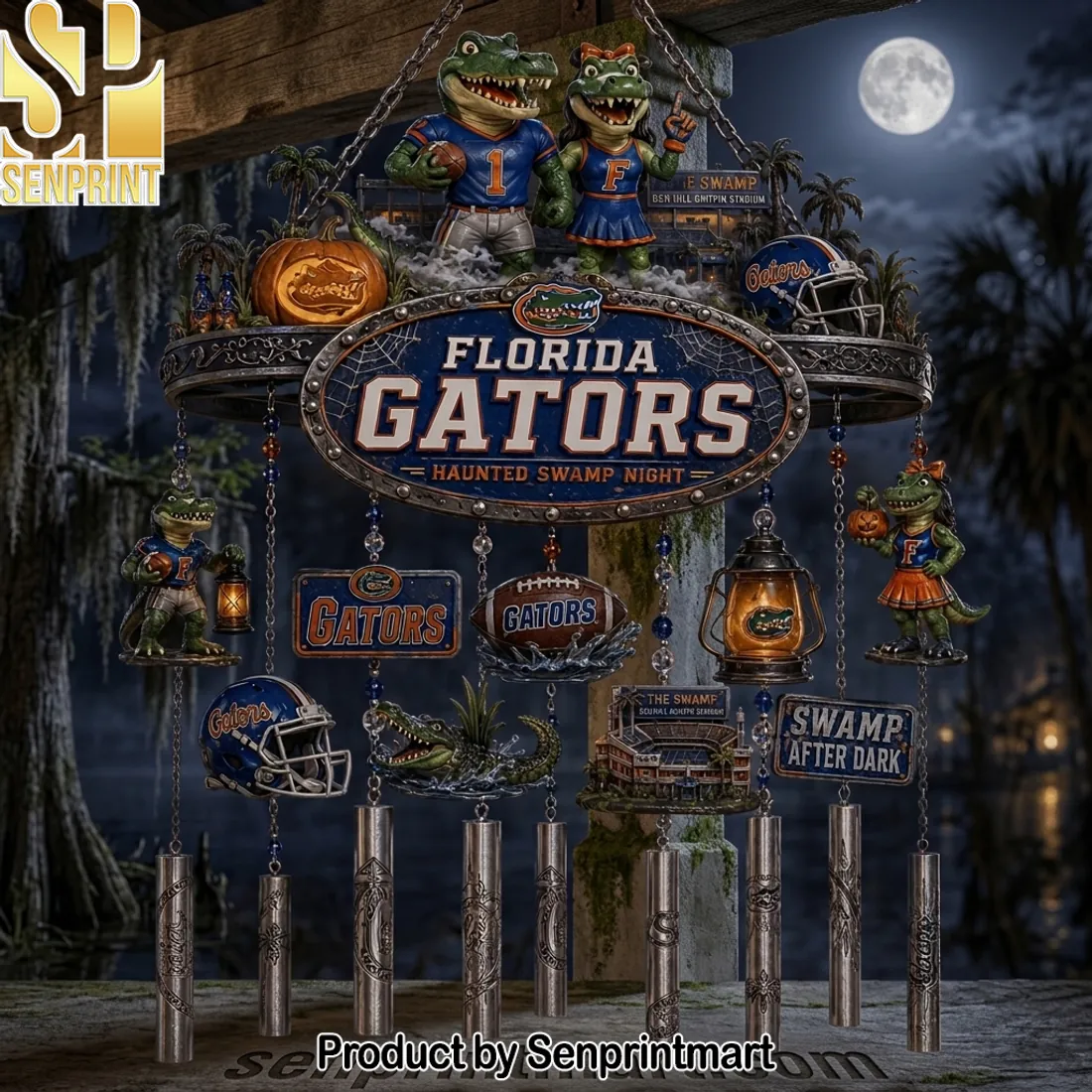 Florida Gators Haunted Swamp Night Halloween Wind Chime
