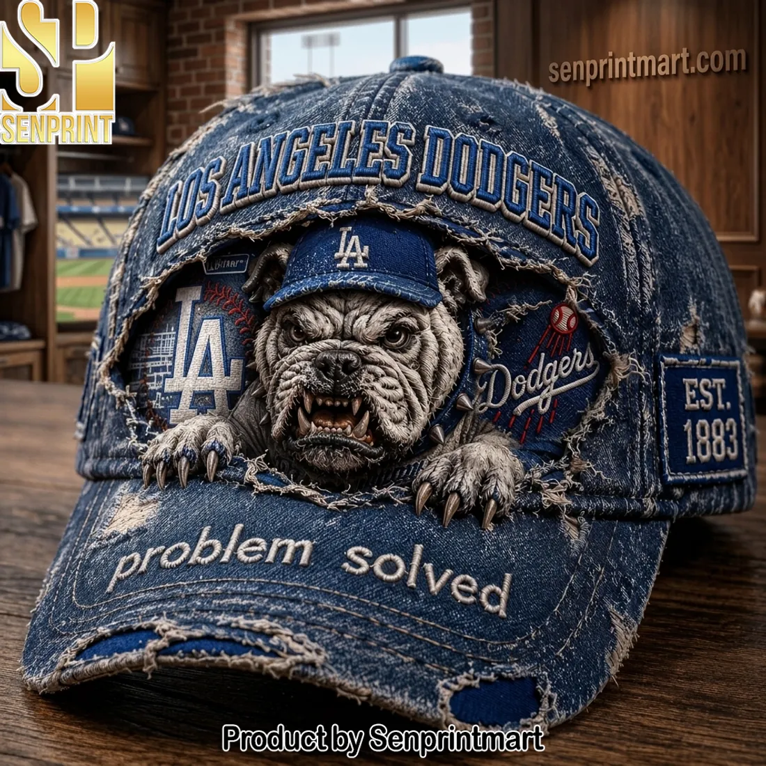 Los Angeles Dodgers Bulldog Distressed “Problem Solved” Baseball Cap