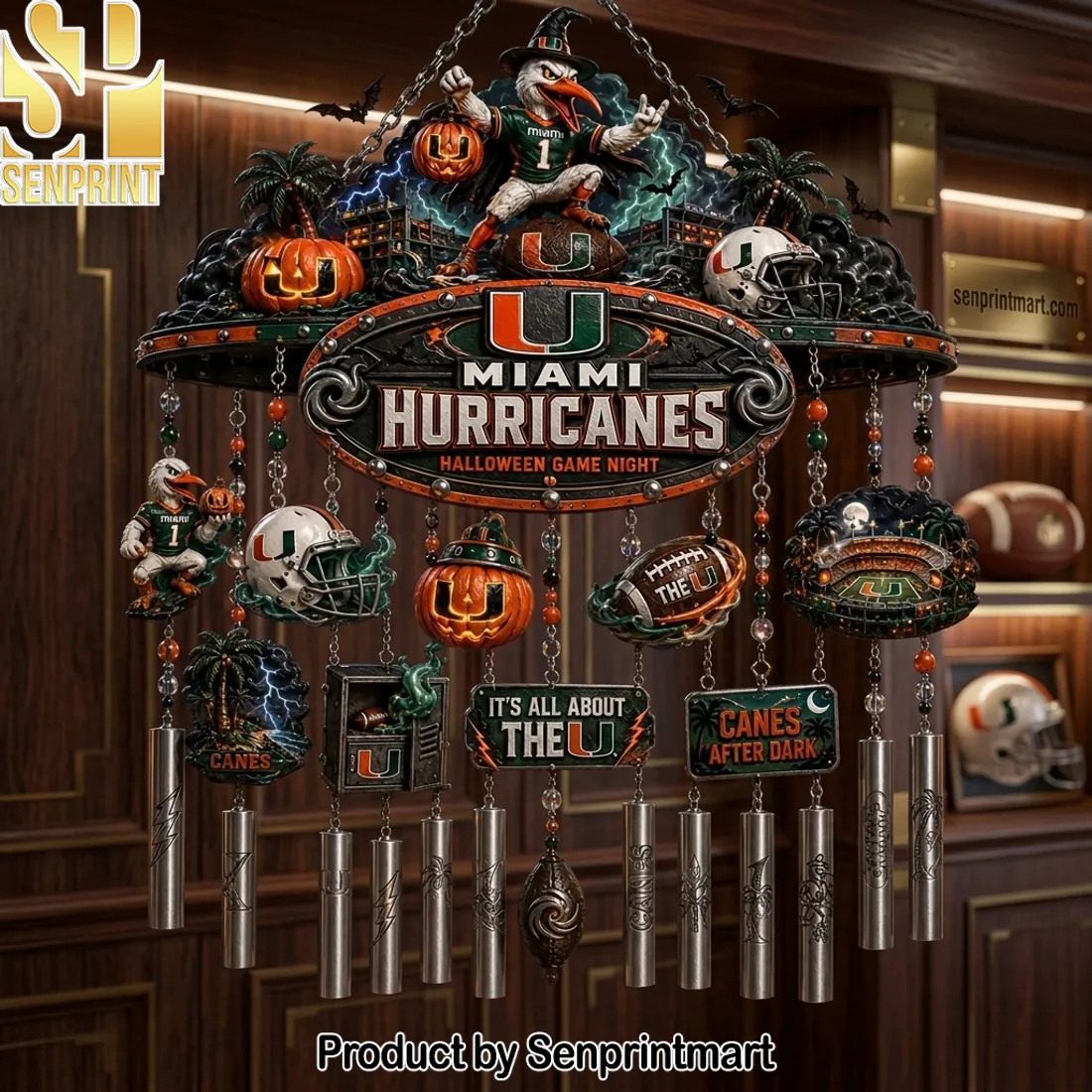 Miami Hurricanes Halloween Premium 3D Decorative Wind Chime