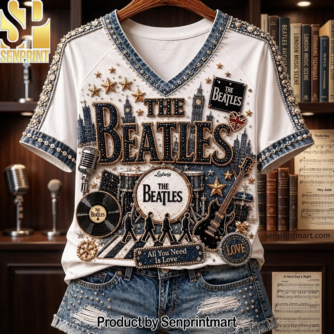 The Beatles Abbey Road Embellished V-Neck T-Shirt